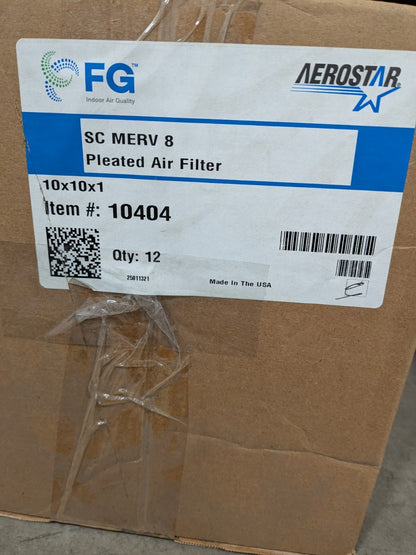 (12) Aerostar Pleated Air Filter: Wire-Backed Pleated, MERV 8, 10"X10"X1" 10404
