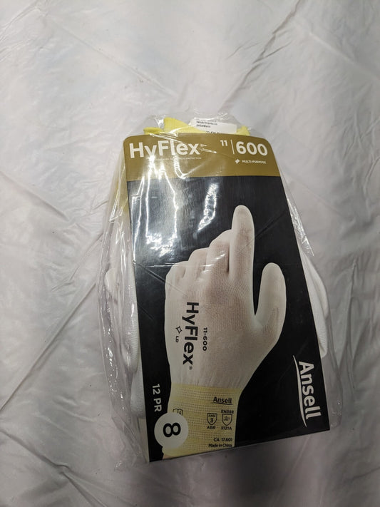 Ansell 1dz HyFlex White Polyurethane Palm Coated Industrial Gloves sz 8 11-600