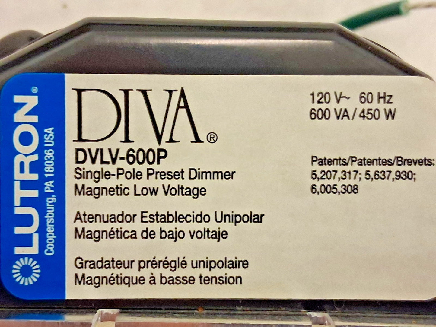Lutron Diva Magnetic Low-Voltage Dimmer DVLV-600P-AL