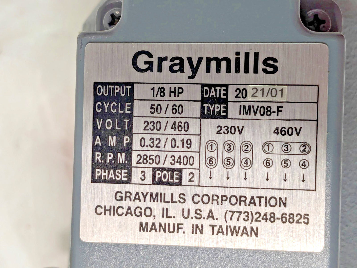 GRAYMILLS Immersion Pump 3 Phase 2 Pole 1/8HP 230/460V 2850/3400RPM IMV08-F