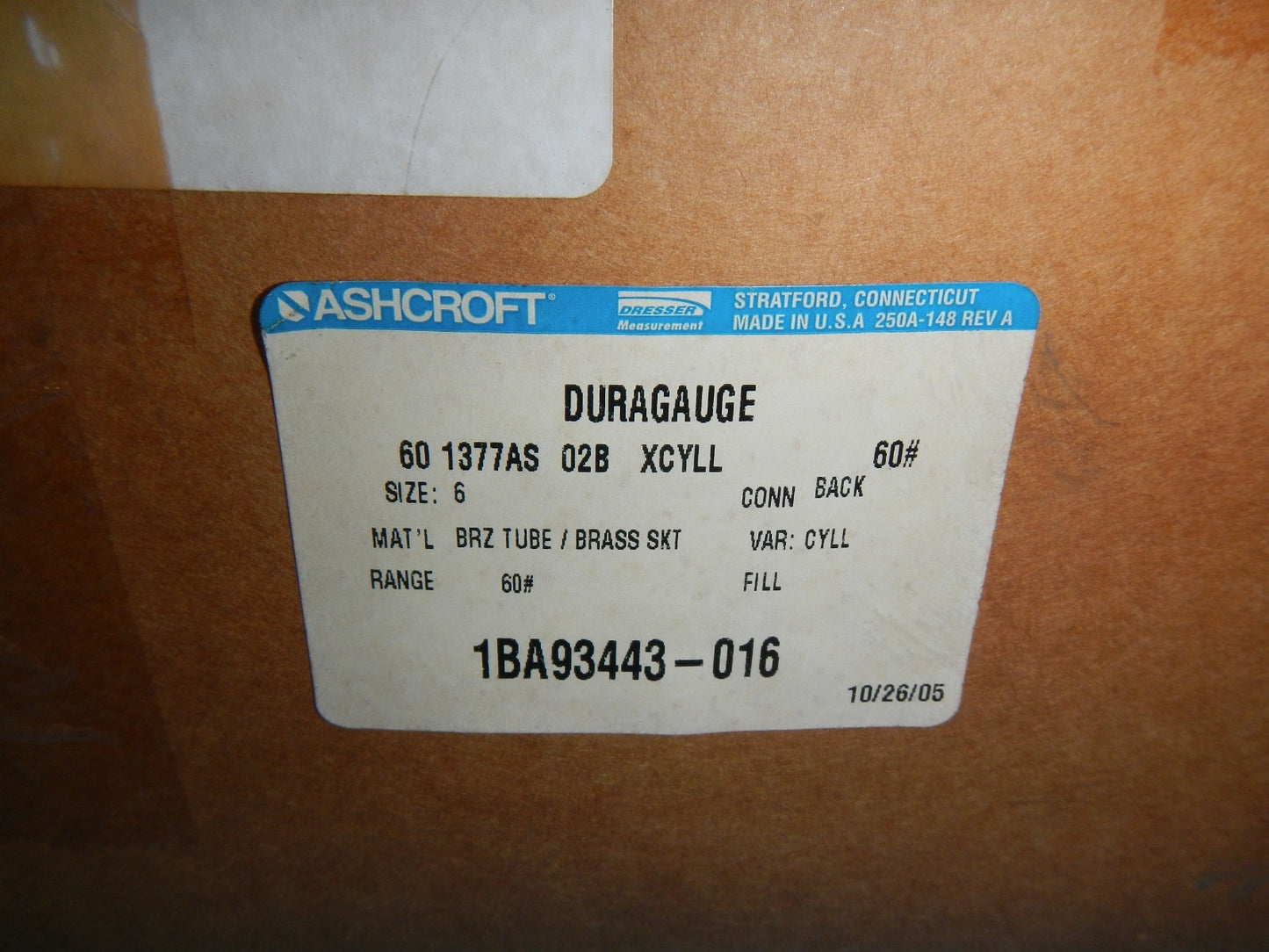 Ashcroft Duragauge  6" Flush Mount Air Pressure Gauge 60-1377as-02b-xcyll