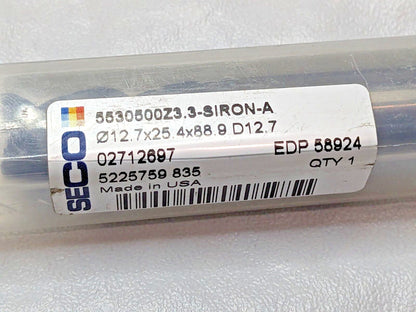 SECO Carbide Corner Chamfer End Mill 1/2" Dia 3FL 5530500Z3.3-SIRON-A 02712