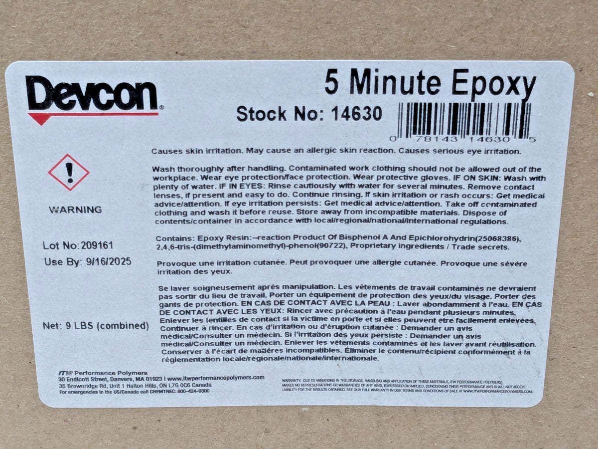 Devcon ITW Performance Polymers 5 Minute Epoxy Kit 9 Lb Container 14630