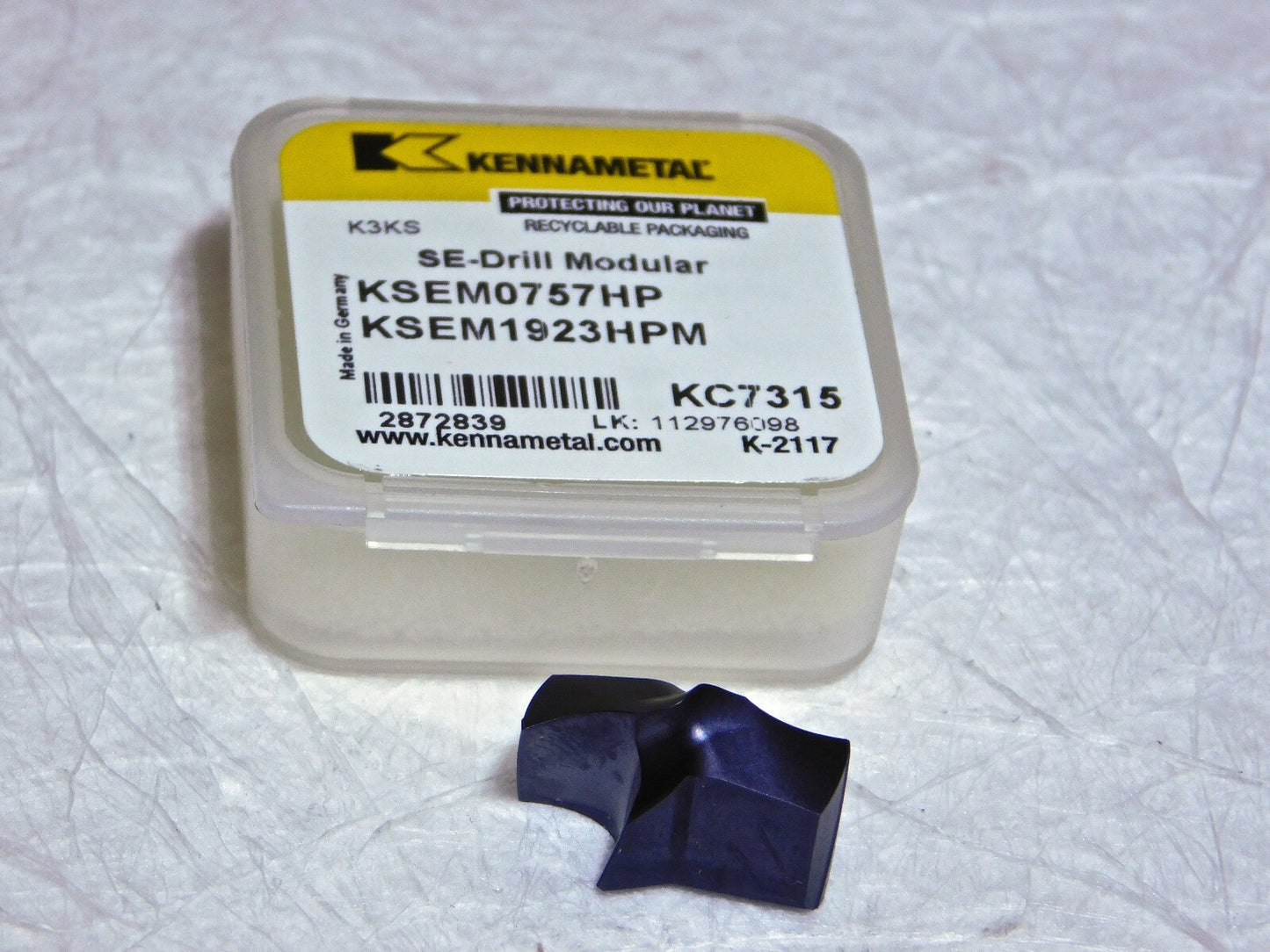 Kennametal  Carbide Replaceable Drill Tip 12.23mm Dia Grade-KC7315 2872839