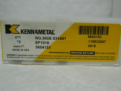 Kennametal Stellram Carbide Milling Inserts RG.500S 031491 SP1019 Qty 6 5654153