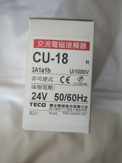 Teco Cu-18 Magnetic Contactor, 24Vac Coil Voltage, 3A1A1B Contacts, 7.5Hp Motor