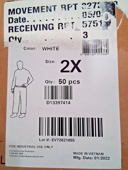 Dupont Tyvek General Purpose Work Pants 50 Qty 1 Pack Size 2XL TY350SWH2X005000