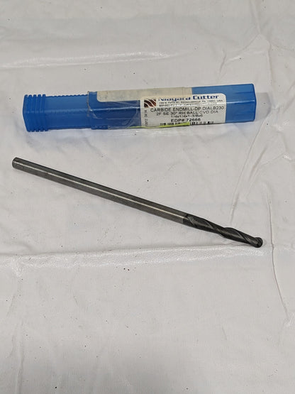 Niagara Cutter Solid Carbide Ball End Mill 1/4" Diam, 1-3/8" LOC, 2 FL 72666