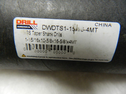 AmericaDrill 1-15/16", 4MT 118° Point High Speed Steel Taper Shank Drill Bit
