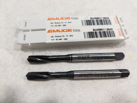 EMUGE Spiral Flute Taps 2pk: 1/4-28 UNF, 3 Fl BU456011.5043