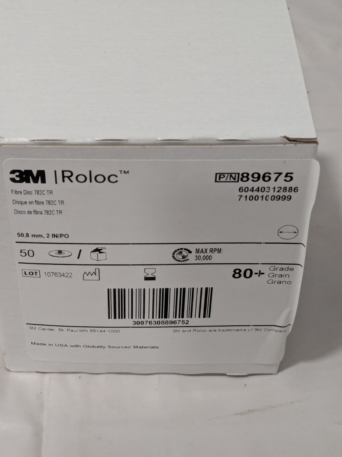 3M Fiber Disc: 2" Disc Dia, Quick Change TR (Type III), 80G Box of 50 7100100999