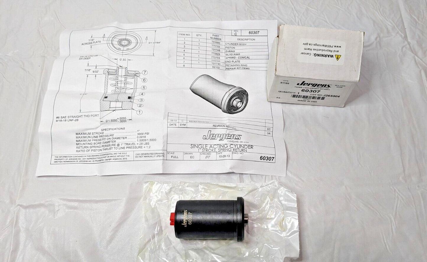 Jergens Single Acting Cylinder 1" Stroke 3000 PSI 60307