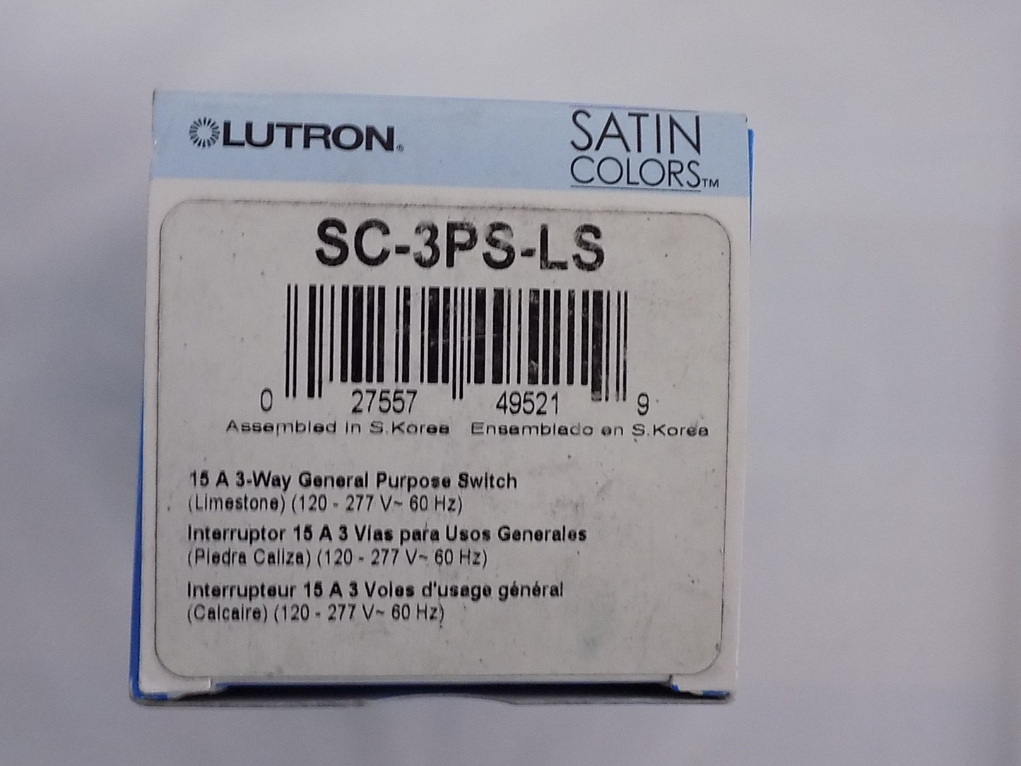 Lutron SC-3PS-LS Satin Coors 3-Way Switch 15A Limestone