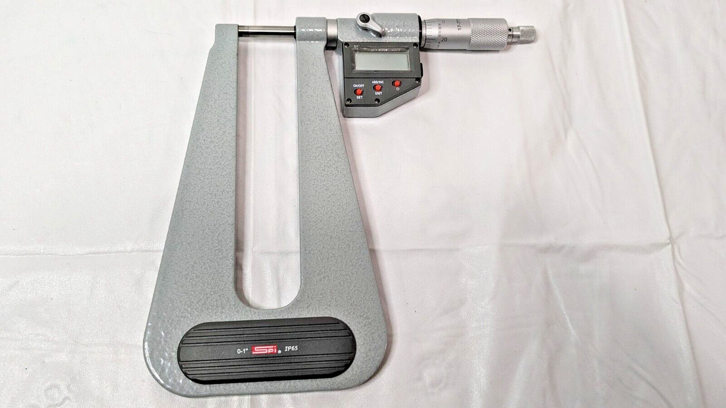 SPI Digital Deep Throat Micrometer  0-1" Range X 6" Throat Depth 17-777-4