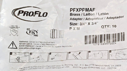 10 PACK PROFLO 3/4" Copper Press x MPT Brass Adapters PFXPPMAF