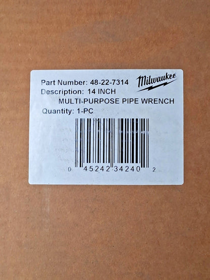 Milwaukee Steel Tool Pipe Pipe Wrench 3/8 to 2-1/2" 24" OAL 48-22-7314