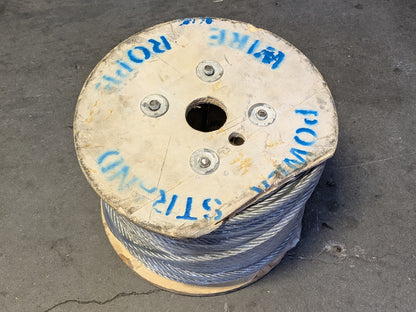Galvanized Steel Cable Wire Rope 3/8" Diam. 7 x 19 Strand Core 500 Ft. Appr