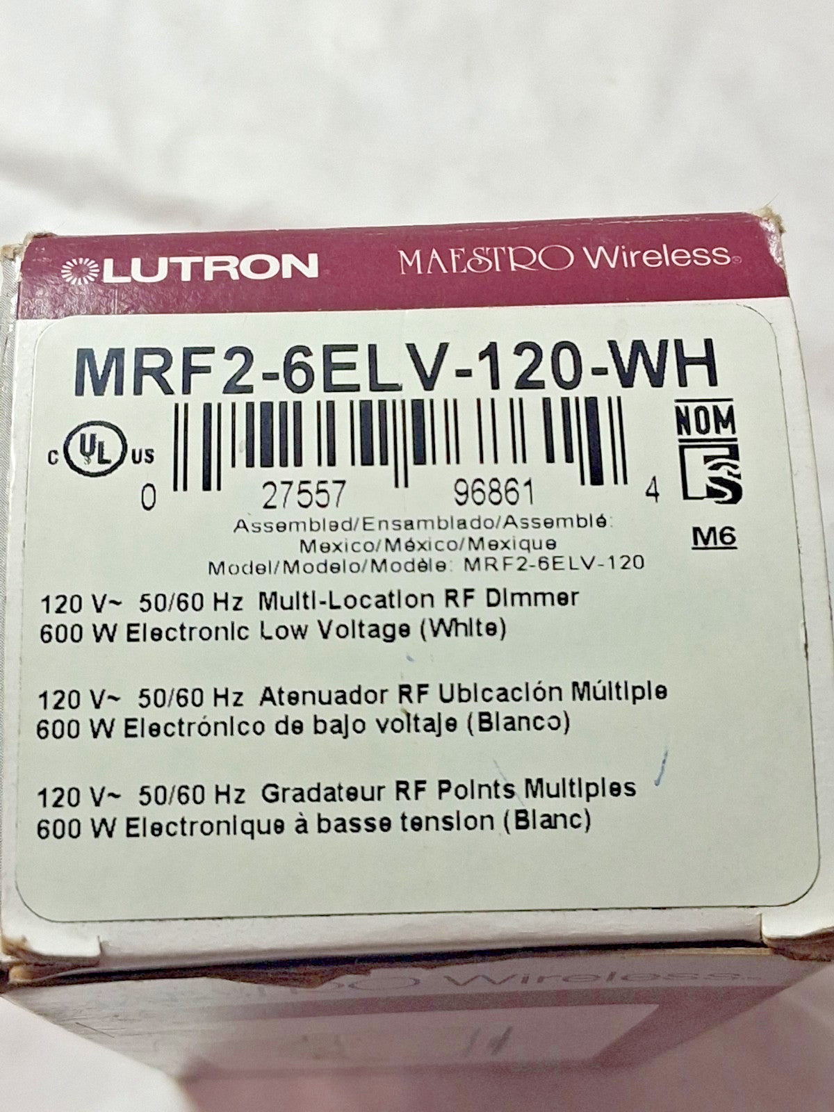 Maestro Wireless Lutron 120 VAC Electronic 600 W Dimmer MAELV-600-WH