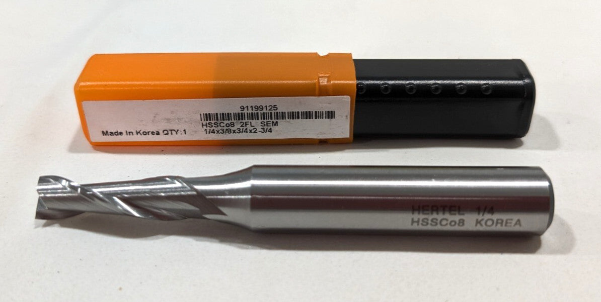 HERTEL Square End Mill Cobalt 2FL 1/4"Dia x 3/4"LOC x 3/8"Shank  91199125
