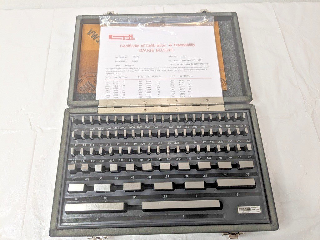 SPI 81 Piece Gage Block Set 0.05 to 4'' Range Economy Grade 30-912-0