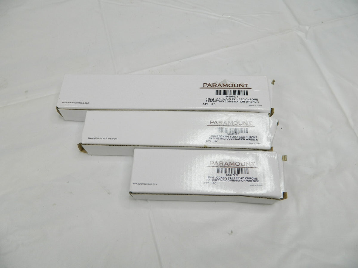 Paramount 3 Piece Chrome Ratchet Combo Wrench Set 9, 14, 18 mm PAR-BLF