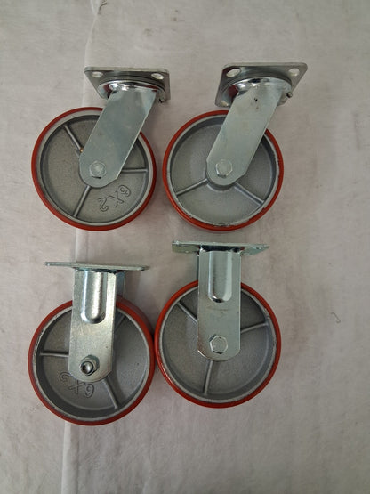 Vevor 4 Pack 6"x2" Caster Wheels 2 Rigid and Swivel Casters W/ Side Brake