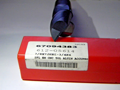 Accupro 7/8" x 1-3/4" x 7/8" x 4" 2 Fl  Solid Carbide Square End Mill 612-05614