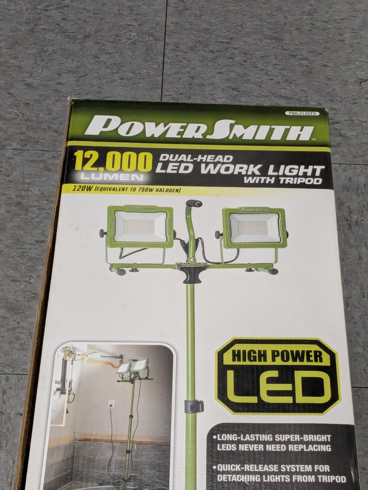 PowerSmith 12,000 Lumen Dual-Head LED Work Light w/ Tripod PWL2120TS