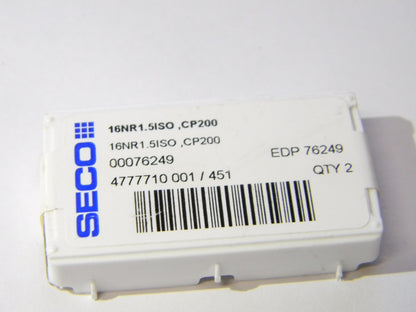 Seco Carbide Threading Inserts 6NR1.5ISO Grade CP200 Qty 2 76249