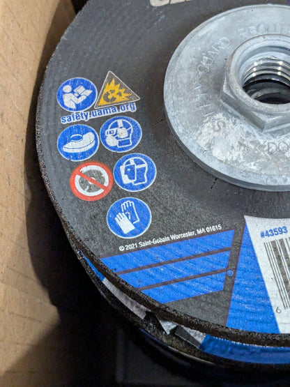 Norton Depressed-Center Wheel: Type 27, 4-1/2" Dia, Box of 10 66252843593