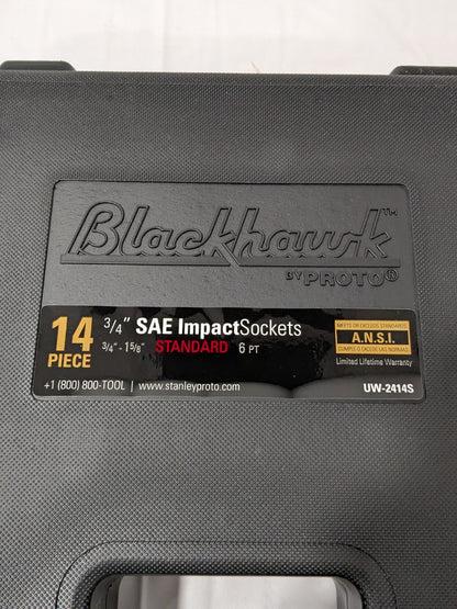 Blackhawk Socket Set: Impact Standard, 14 Pc, 3/4" Drive, 3/4 to 1-5/8" UW-2414S