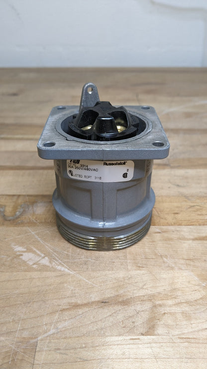 Russellstoll T &amp; B 3314 Receptacle w/ Junction Box &amp; Cap 30A 3W4P 480VAC