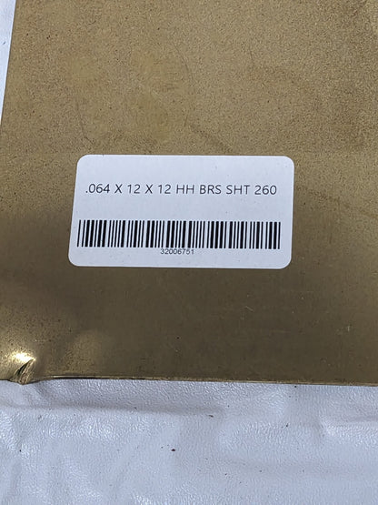 Brass Sheet 0.064 Inch Thick x 12 Inch Wide x 12 Inch Long XCUFLR071611x1