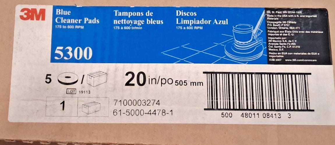 3M Blue Cleaner Pads 5300 5PK 508 mm x 82 mm 20" 7100003274