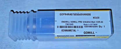 Kennametal Corner Radius End Mill 3/4" Dia 7/8" LOC Corner Radius 7301945