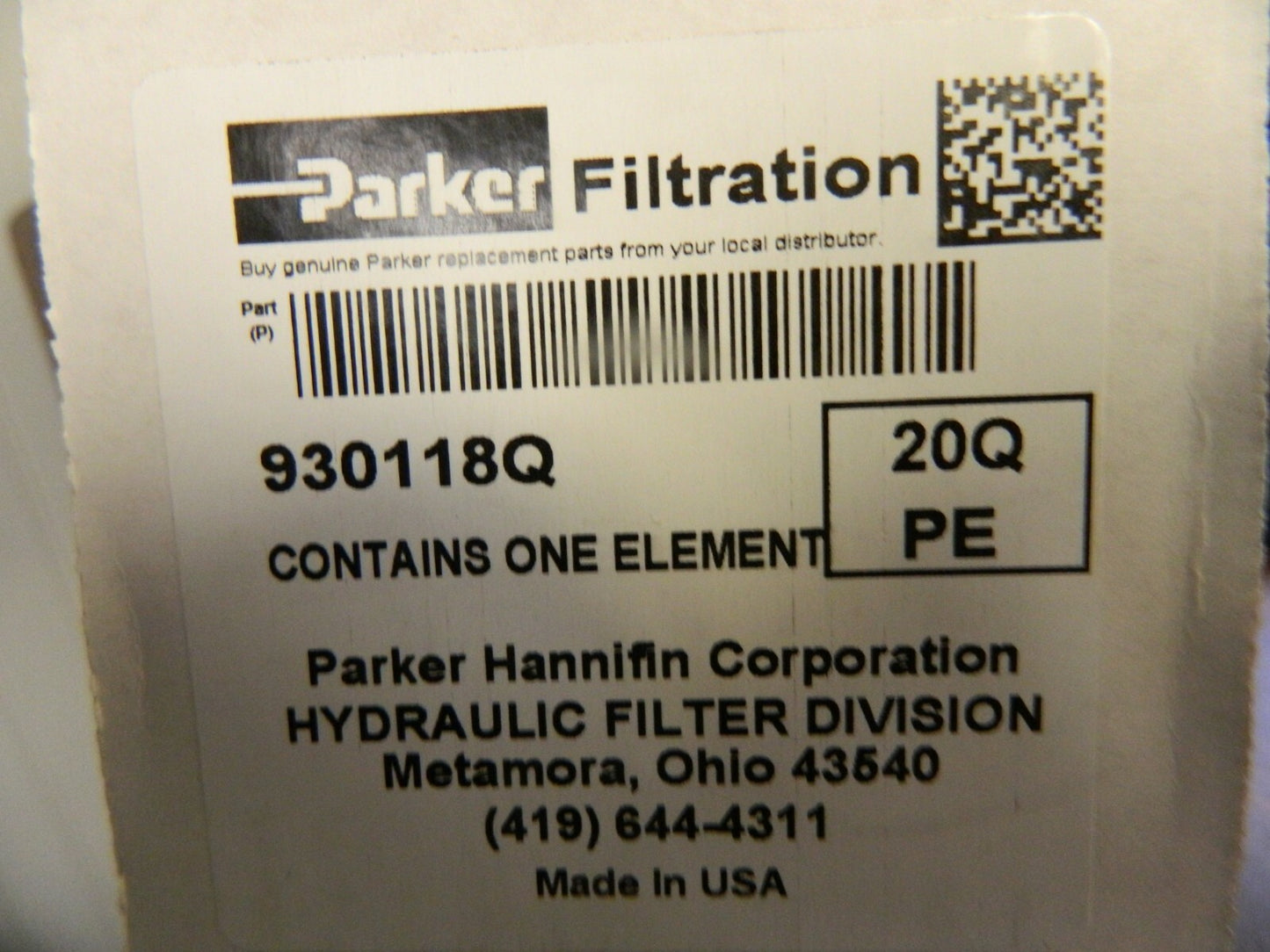 Parker 20 Micron, 3.08" Outside Diam, 8.35" Long, Filter Element 93011