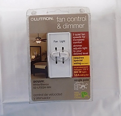 Lutron Skylark  S2-LFSQH-WH 3 Speed Dual Slide-to-Off Fan Control & Dimmer White