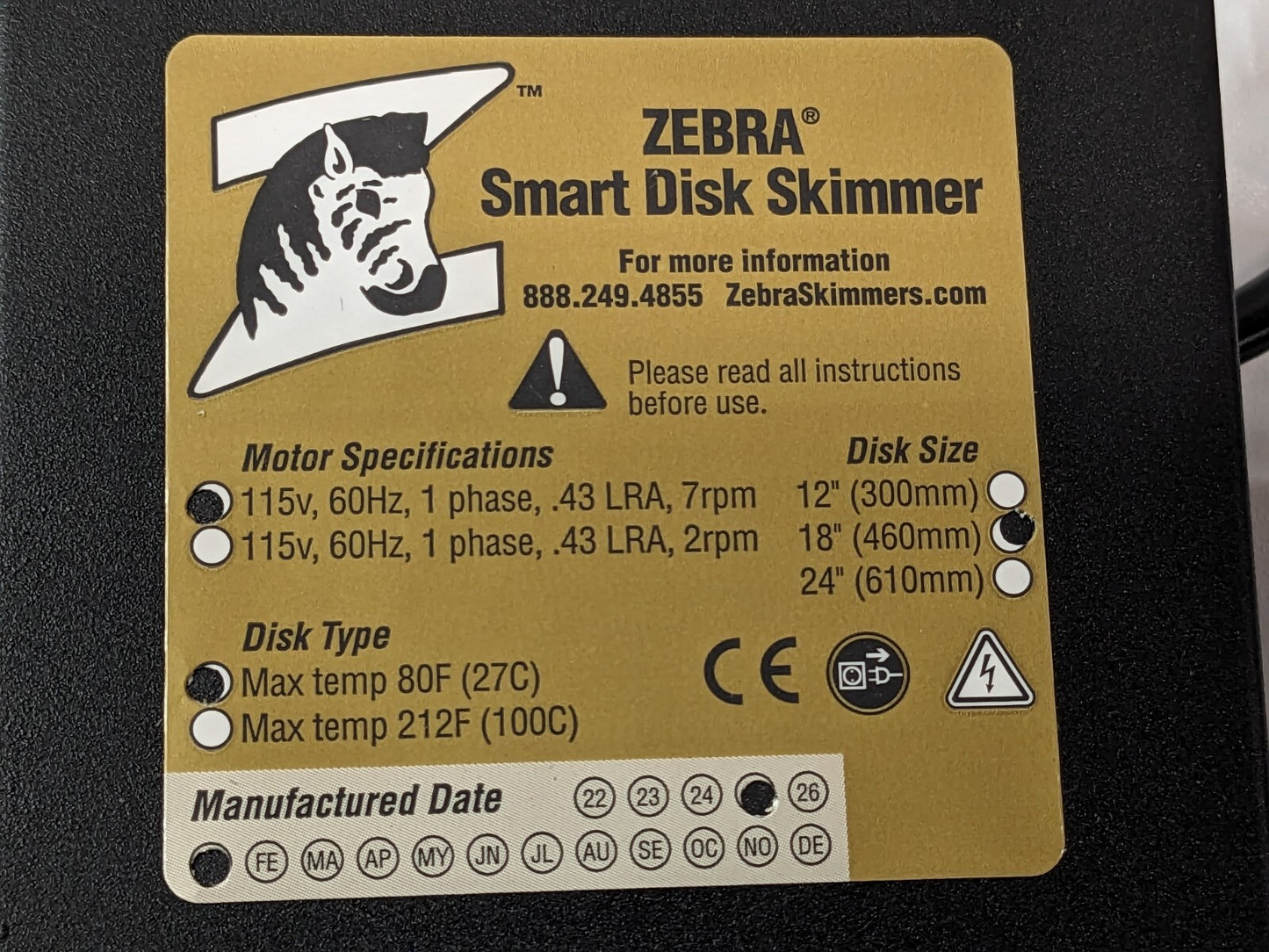 Zebra Skimmers 18" Smart Disk Skimmer 115V 7rpm GS4H460