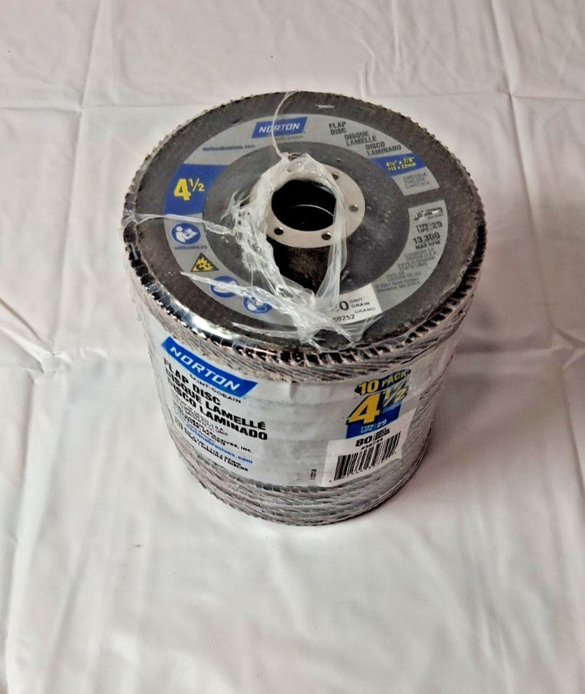 Norton Abrasive Zirconia Flap Discs 4-1/2" x 7/8" Type 29 80 Grit QTY10 39744
