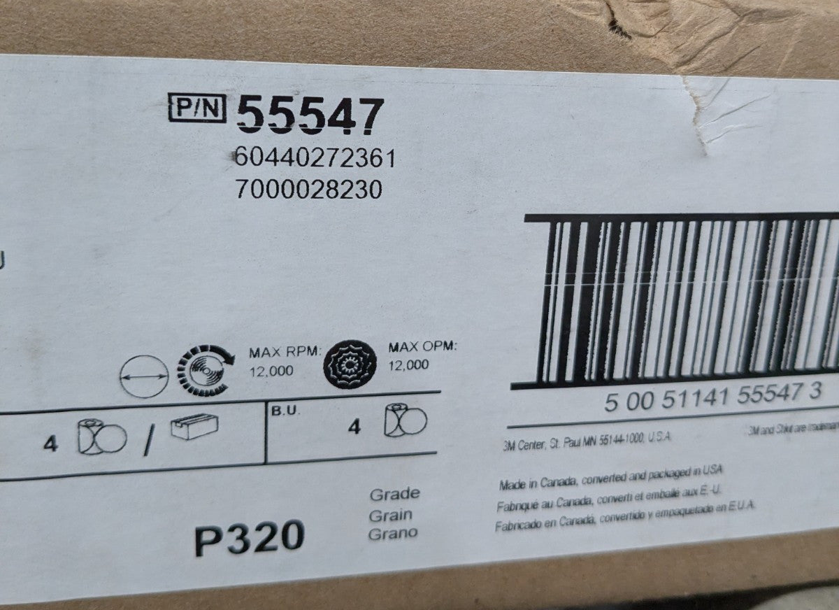 3M 5" Dia PSA Disc Roll: 320 Grit, Aluminum Oxide Qty 4 Rolls 7000028230