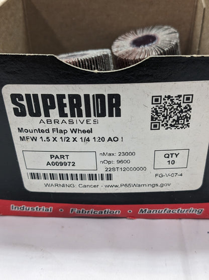 Superior Mounted Flap Wheel 1-1/2" Dia, 1/2" Face Width, 120 Grit Qty 10 A009972