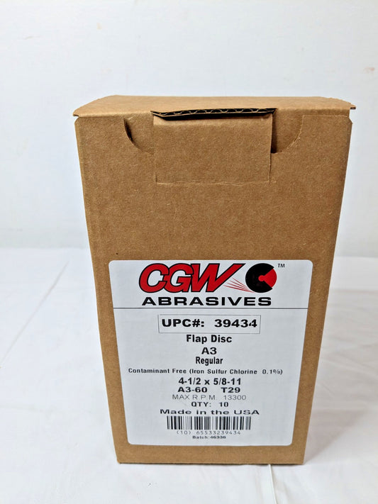 CGW Abrasives Flap Discs Aluminum Oxide Type 29 4-1/2"Dia 60G QTY 10 39434
