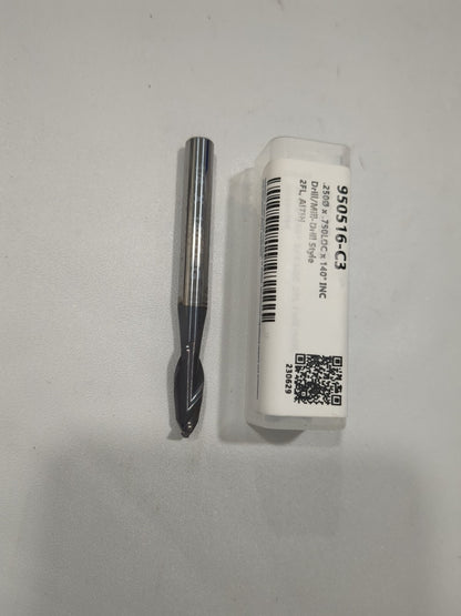 HARVEY TOOL Drill Mill: 1/4" Dia, 3/4" LOC 2 Fl 140° Pt Solid Carbide 950516-C3