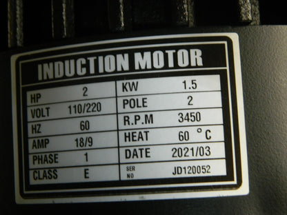 Replacement Induction Motor 2 HP 110/220 Volt 1 Phase 3,450 RPM Class E DAMAGED