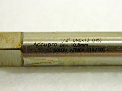 Accupro HSS Spiral Taps Drill 10.8mm 1/2"-13 UNC H5 4FL Qty 2 09222985