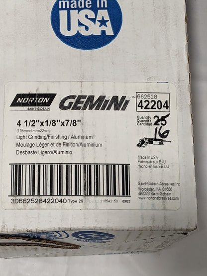 NORTON Depressed-Center Wheel Type 29, 4-1/2" Dia, 1/8" Thick Qty 16 6