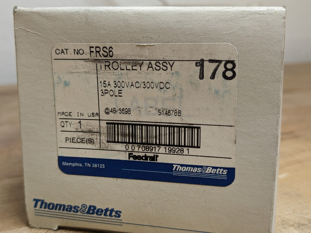 Thomas and Betts FRS6 Trolley Assembly 15 Amp 300 VAC 3-Pole