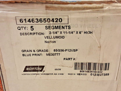 Norton Surface Grinding Segment 11-1/4" Wide 6" High 2-1/4" Thick QTY5 614636504