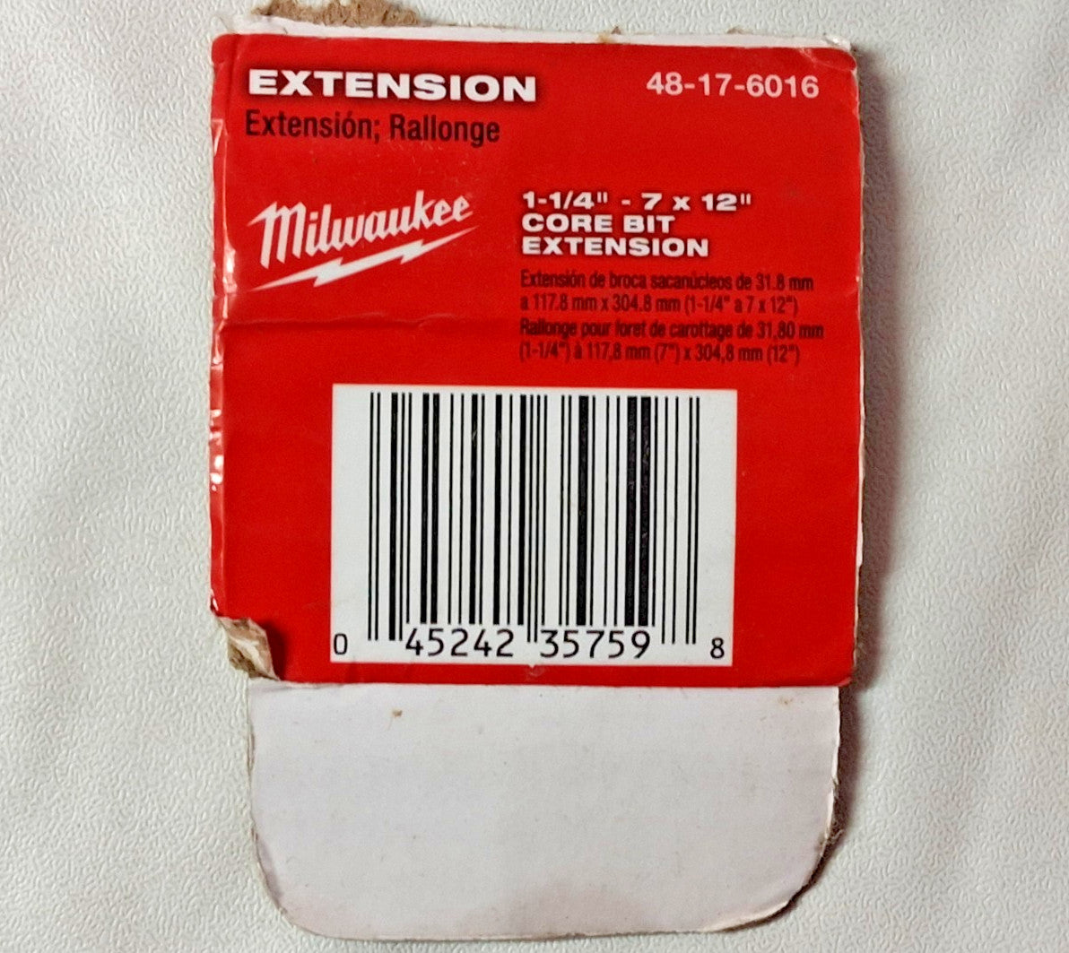 Milwaukee Tool Core Bit 1-1/4-7 Extension for 1-1/4" 12" OAL 48-17-6016