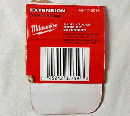 Milwaukee Tool Core Bit 1-1/4-7 Extension for 1-1/4" 12" OAL 48-17-6016